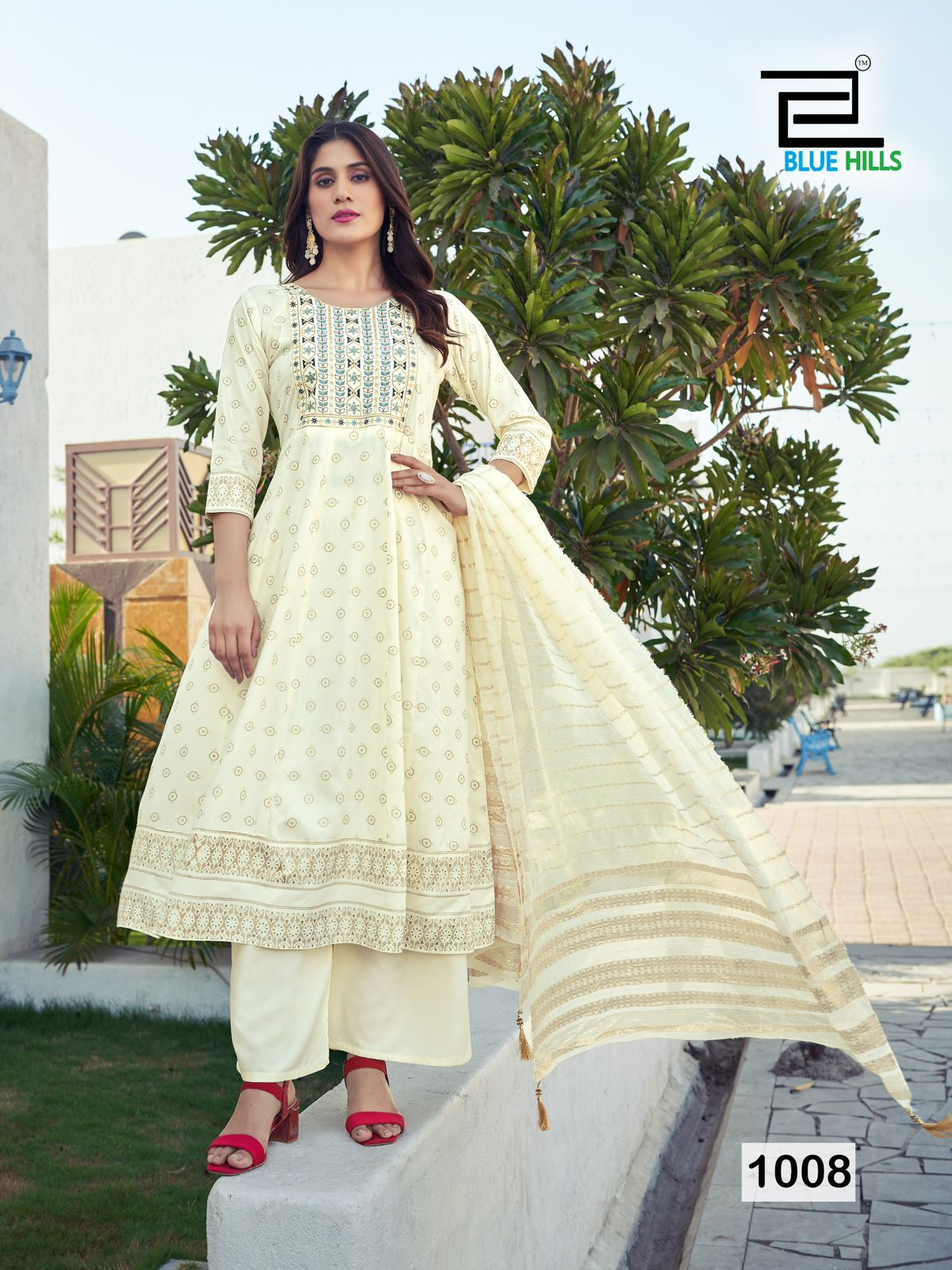 Muskan By Blue Hills Rayon Foil Printed Embroidery Kurti With Bottom Dupatta Wholesale Online